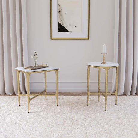 Baldwin - Round Marble Top Side Table - White And Gold by Coaster Fine Furniture | Bel Furniture