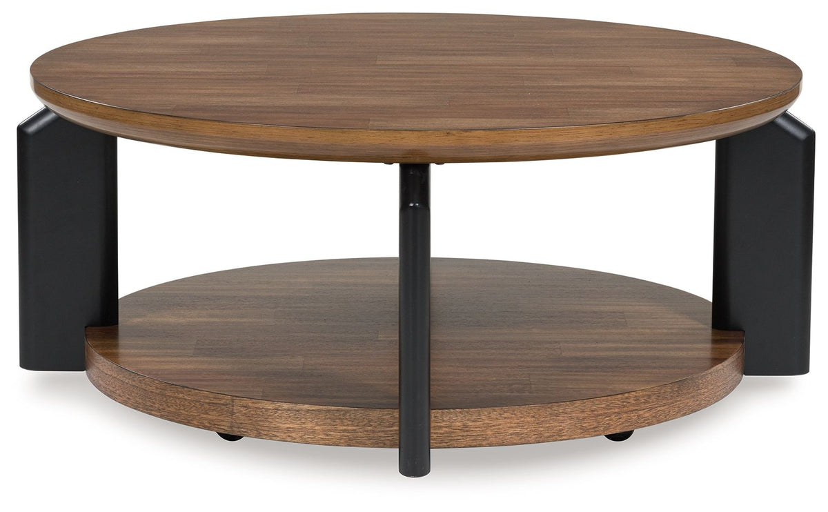 Kraeburn - Brown / Black - Round Cocktail Table by Signature Design by Ashley® | Bel Furniture