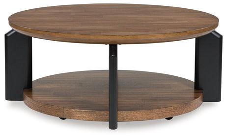 Kraeburn - Brown / Black - Round Cocktail Table by Signature Design by Ashley® | Bel Furniture