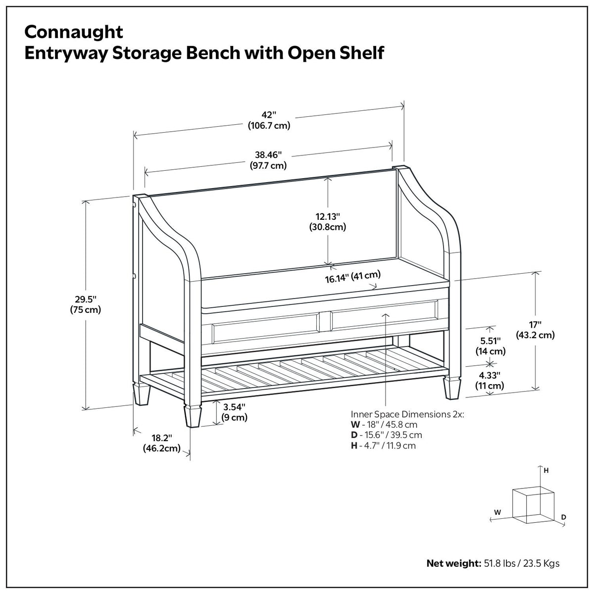 Connaught - Entryway Storage Bench With Shelf - Chestnut