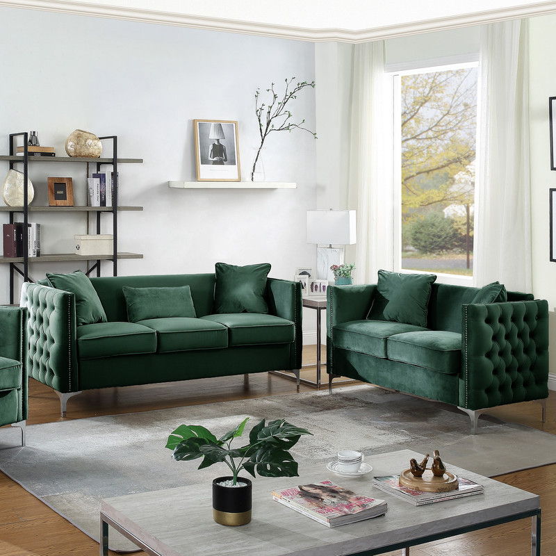 Bayberry - Velvet Sofa Loveseat Living Room Set - Green