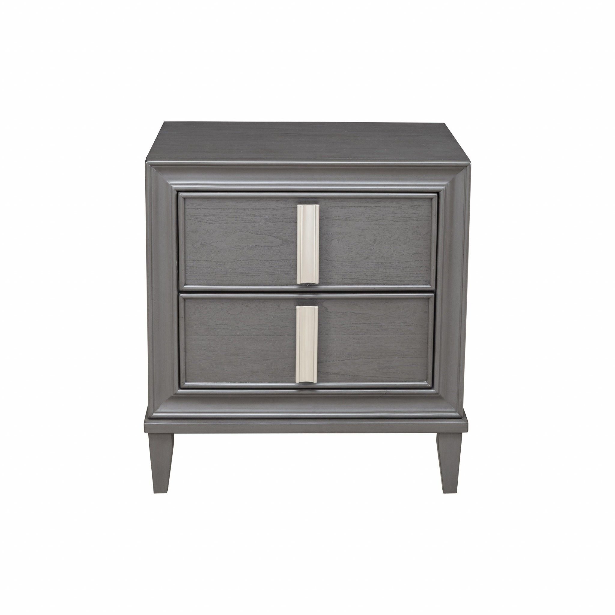 Two Drawer Contemporary Wood Nightstand - Dark Gray