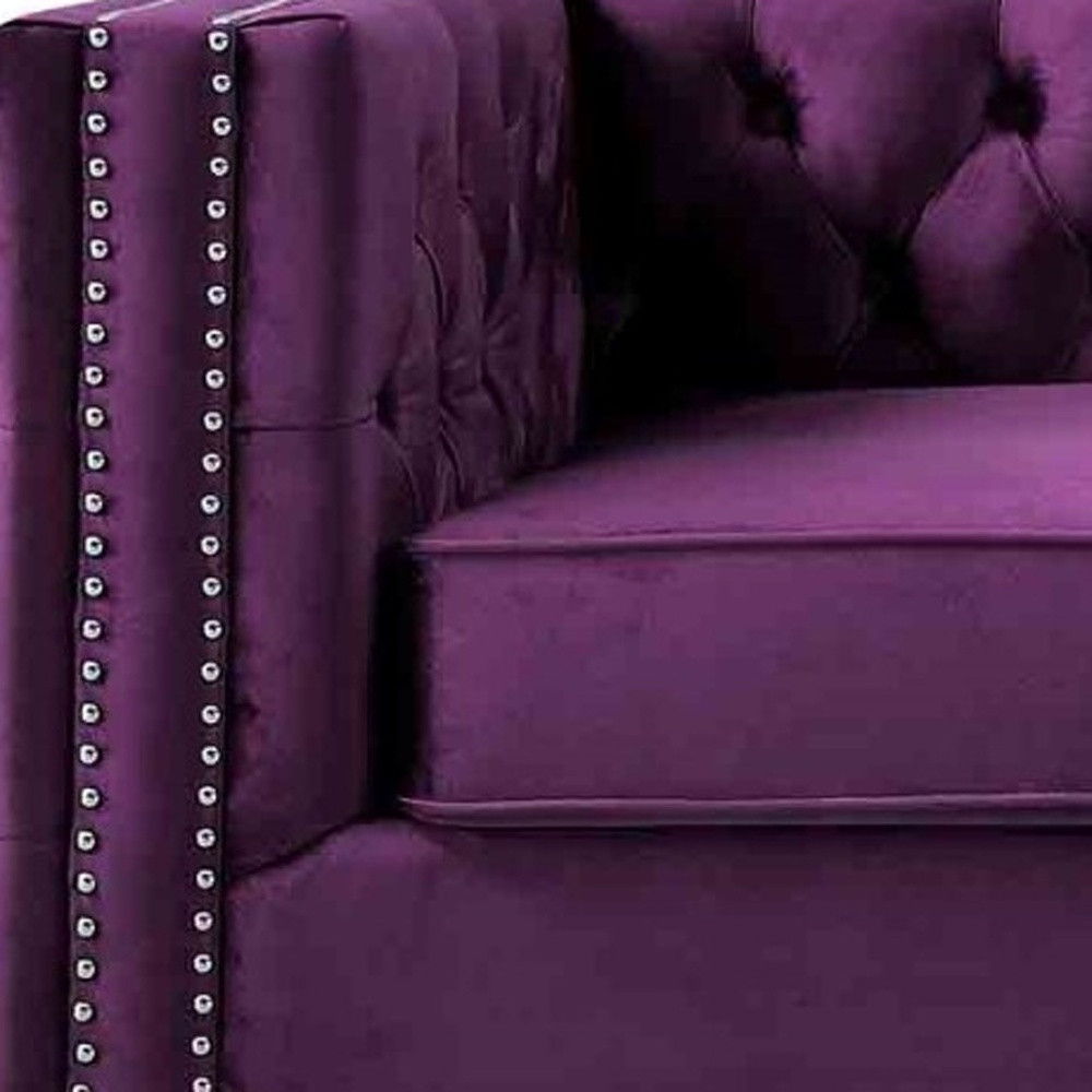 Velvet Sofa With Silver Legs - Purple