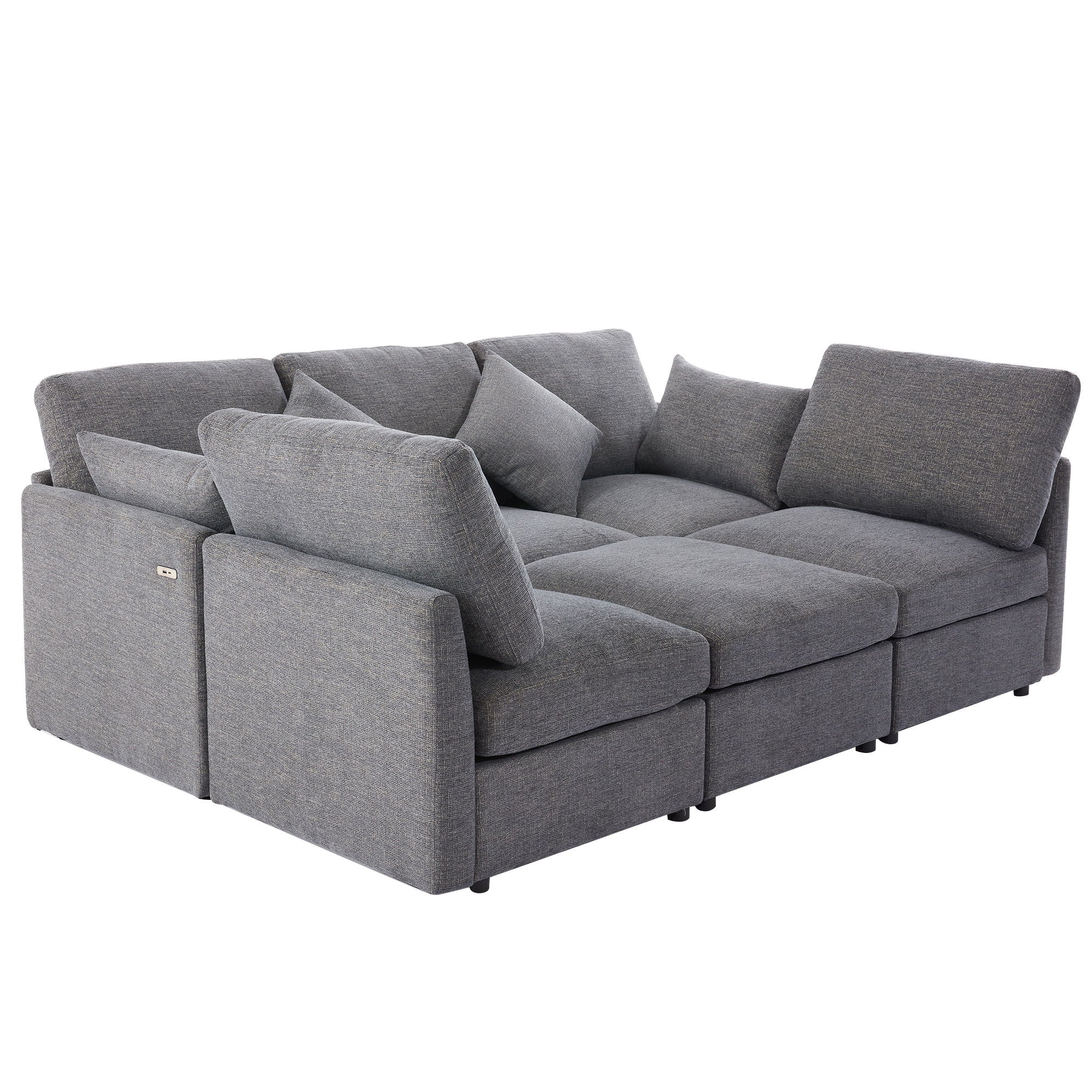 Sectional Sofa Modular Sofa U - Shaped Sofa Couch Sofa Bed L - Shaped Sofa With A Movable Ottoman And Two USB Ports For Living Room