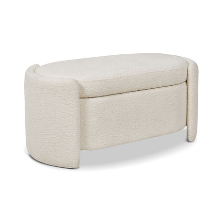 Fuji - Oval Storage Bench, Upholstered - Ivory White by Jennifer Taylor Home | Bel Furniture