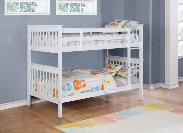 Chapman - Wood Twin Over Twin Bunk Bed With Mattress - White by Coaster Fine Furniture | Bel Furniture