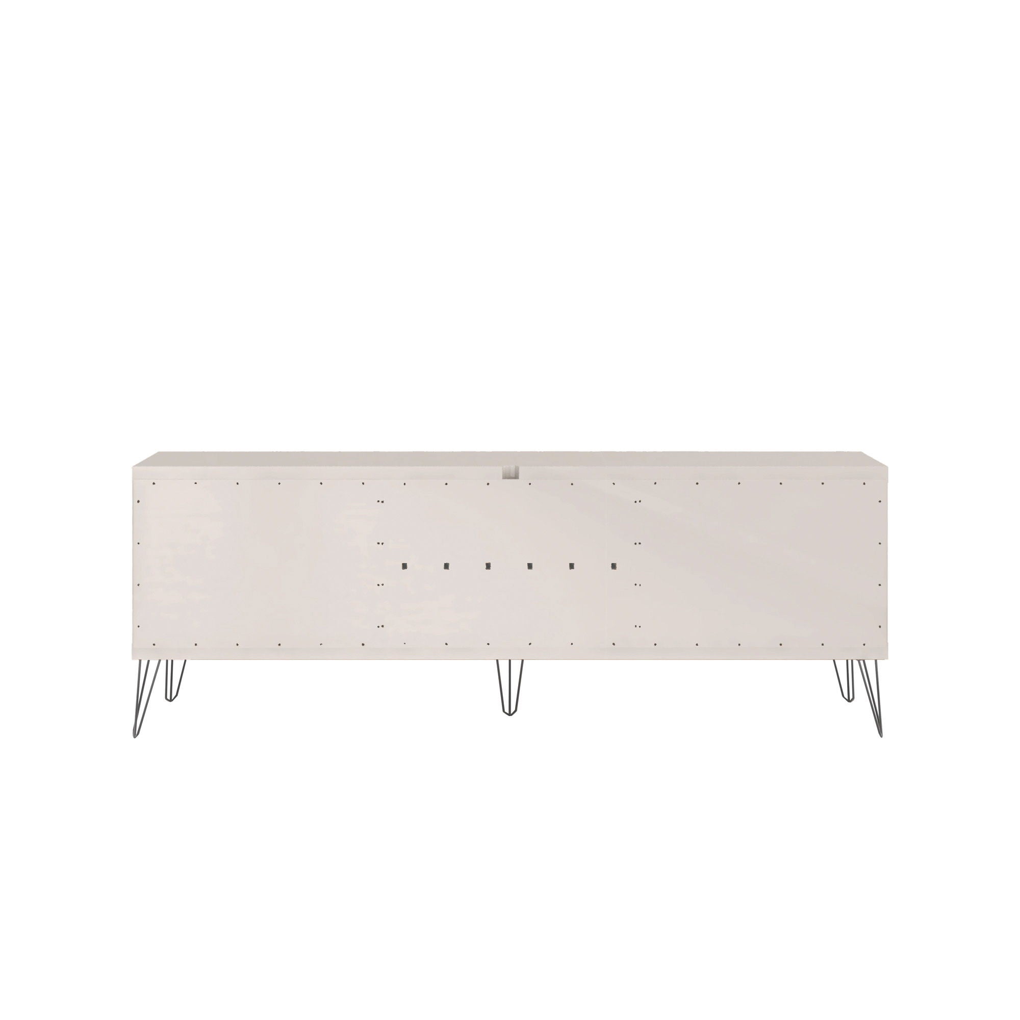 Farmhouse TV Stand With Metal Legs And Wood Slat Sliding Doors Tv - White