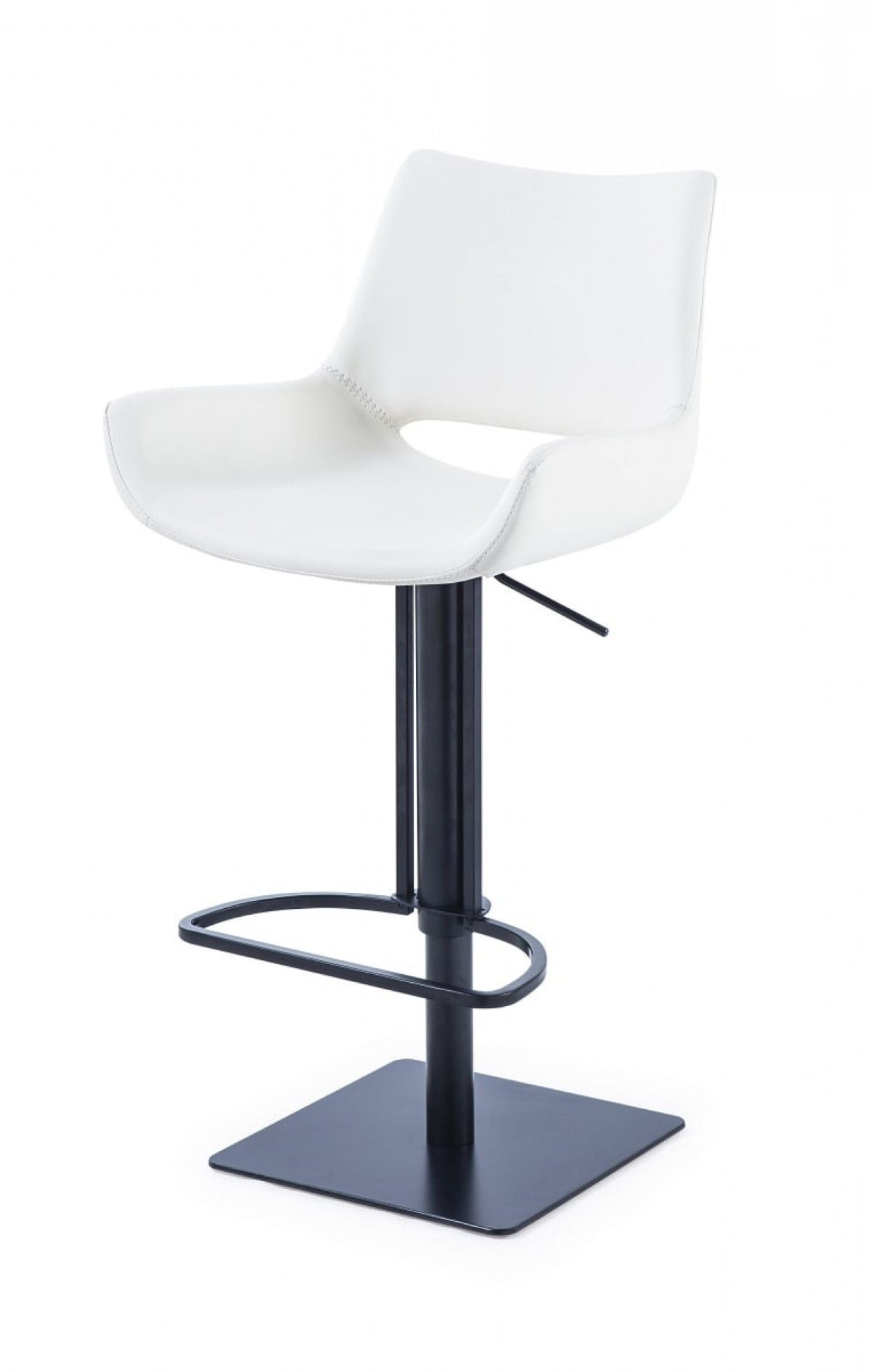 Faux Leather And Stainless Steel Swivel Bar Height Bar Chair - White / Black