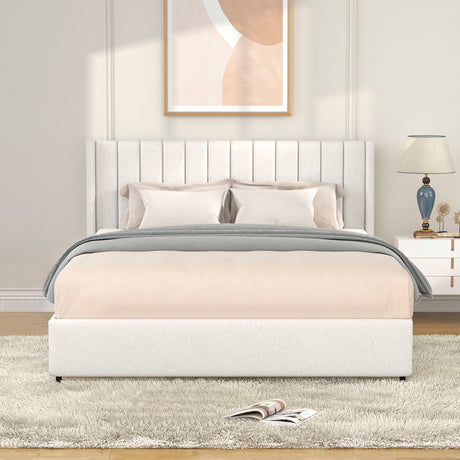 Anda - Boucle Upholstered Platform Bed With Patented Drawers Storage - Ivory - view 3