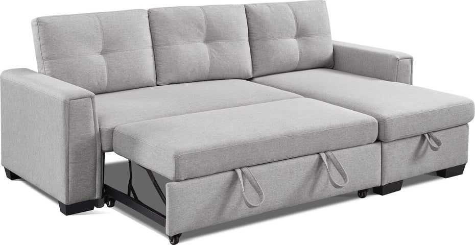 Polyester Blend Convertible Futon Sleeper Sofa With Black Legs - Light Gray