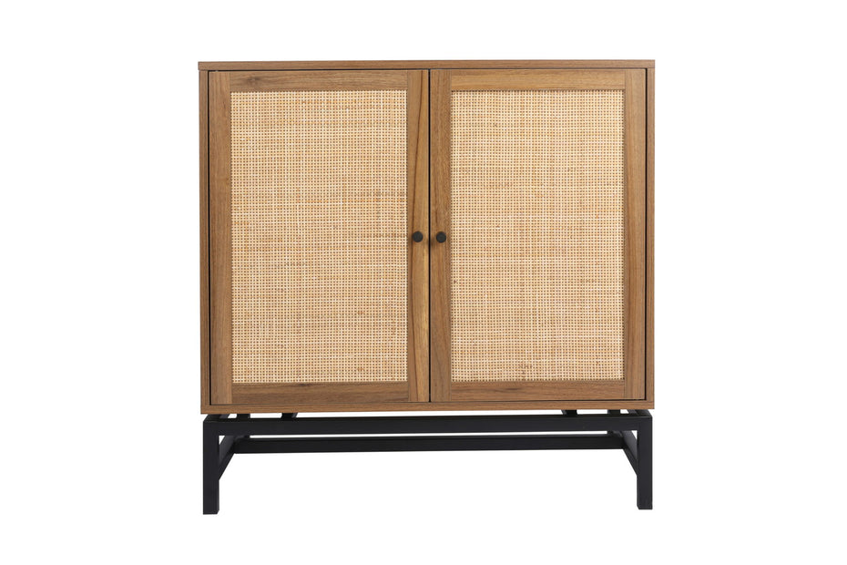 2 Door Cabinet, With 1 Adjustable Inner Shelves, Rattan, Accent Storage Cabinet (Set of 2) - Walnut