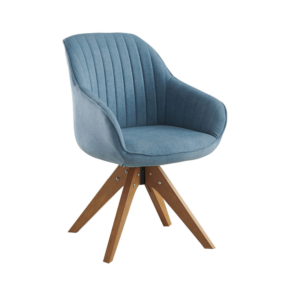 Fabric And Natural Swivel Accent Arm Chair 23" - Blue