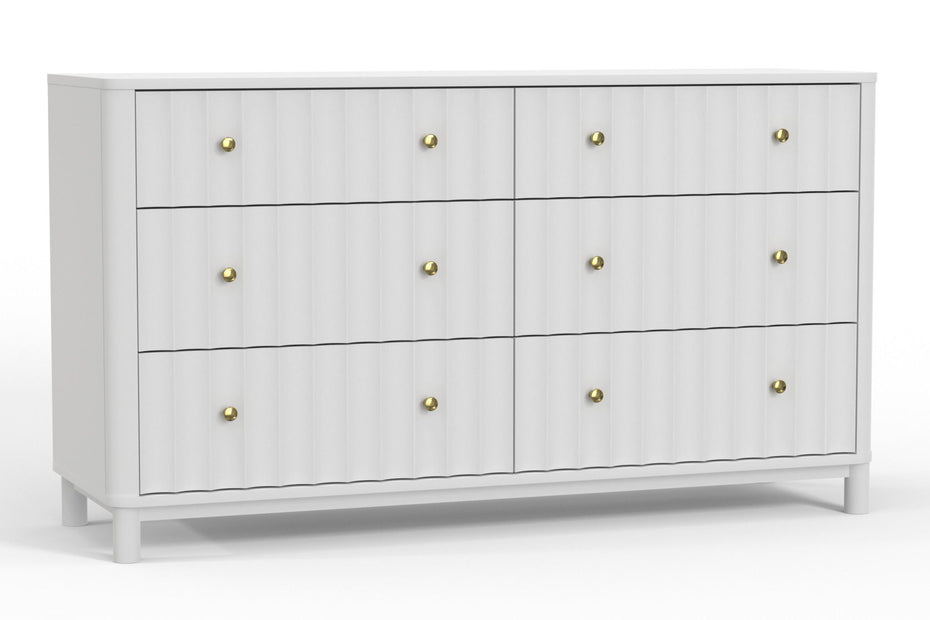 Solid Wood Six Drawer, Double Dresser - White