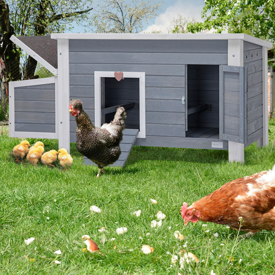 Large Wooden Chicken Coop With Perches And Nesting Box, Weatherproof Chicken / Rabbit / Duck House - Gray