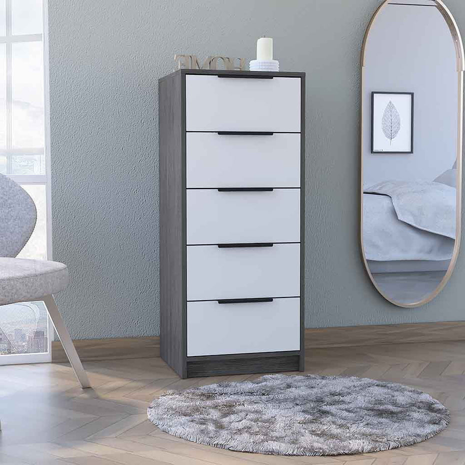 Five Drawer Standard Chest - White / Gray