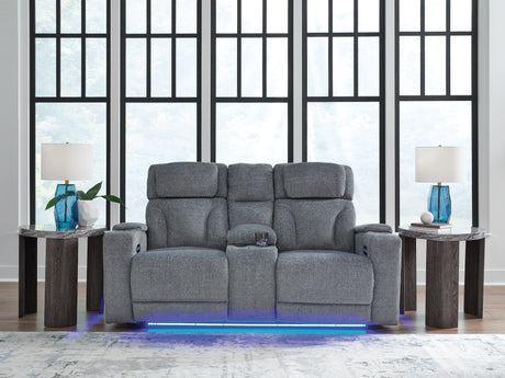 Studio Cave - Steel - Power Reclining Loveseat with Console by Signature Design by Ashley® | Bel Furniture
