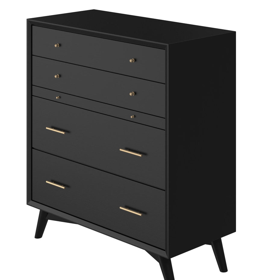 Solid Wood Four Drawer Chest - Black