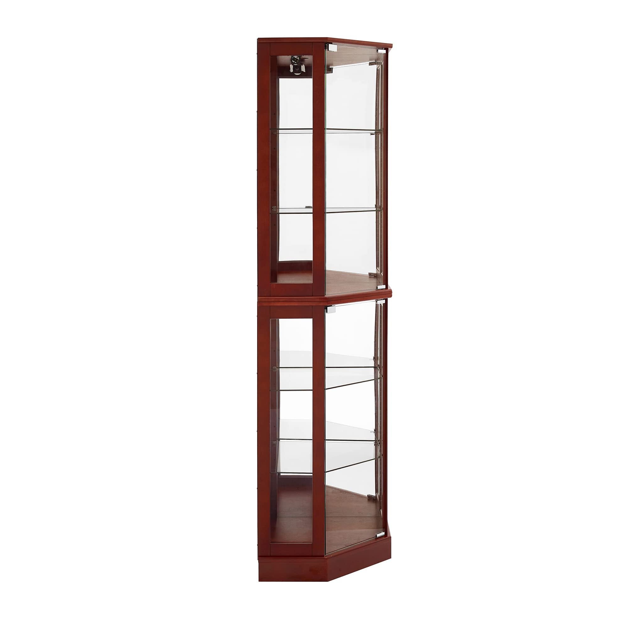 6 Shelf Corner Curio Display Cabinet With Lights, Mirrors And Adjustable Shelves (E26 Light Bulb Not Included)