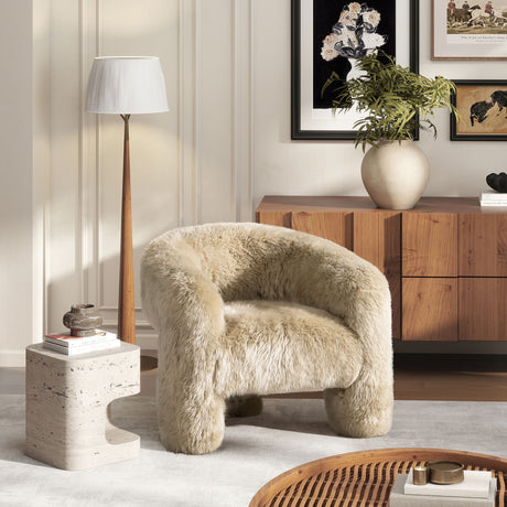 Avalon - Genuine Sheepskin Fur Split Barrel Back Accent Chair - Natural Blonde by Jennifer Taylor Home | Bel Furniture