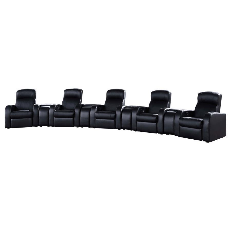 Cyrus - Upholstered Home Theater Seating Black 9 Pc. 5 Seats, 4 Cup Holders by CoasterEssence | Bel Furniture