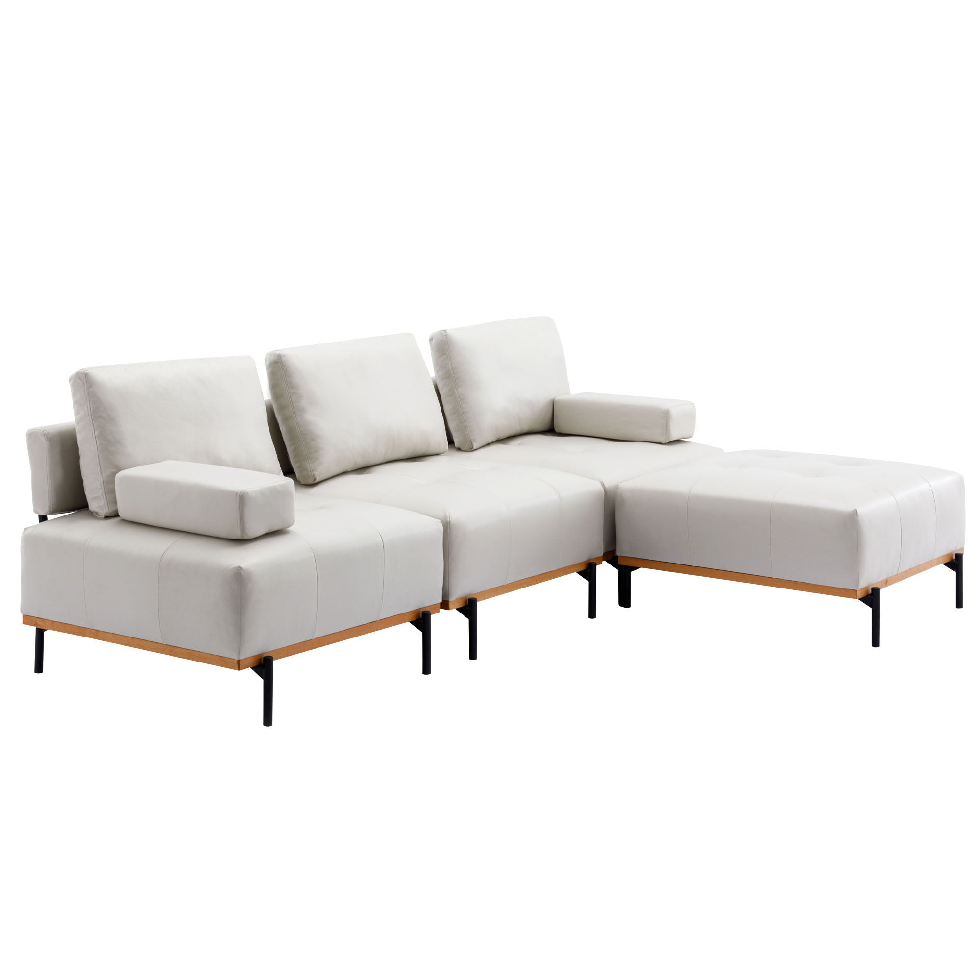 L-Shape Sectional Sofa 3 Seater Couches With A Removable Ottoman, Comfortable For Living Room