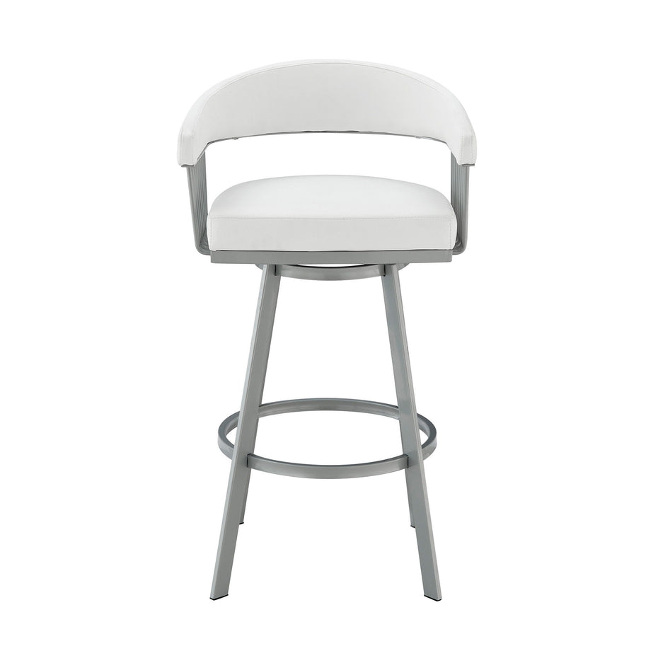 38" Swivel Backless Bar Height Bar Chair - White / Silver