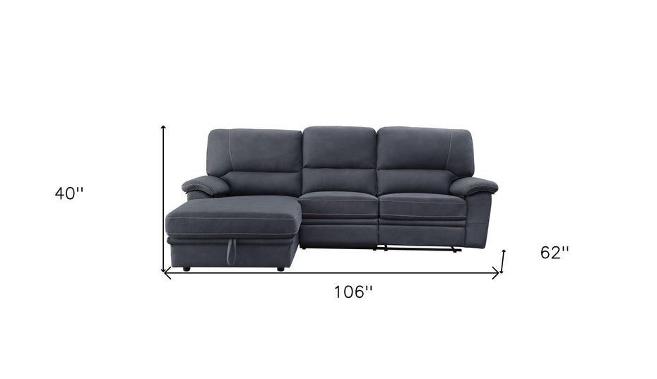 Polyester Reclining L Shaped Three Piece Sofa And Chaise Sectional - Dark Gray