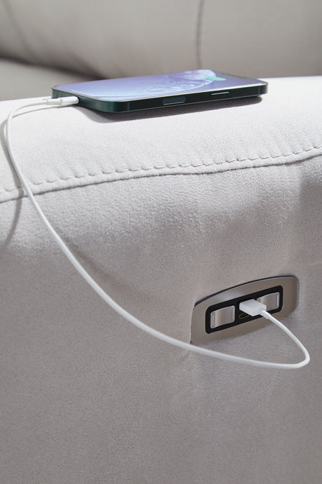 Social Pointe - Pearl / Ash - Power Recliner / Adjustable Headrest by Signature Design by Ashley® | Bel Furniture