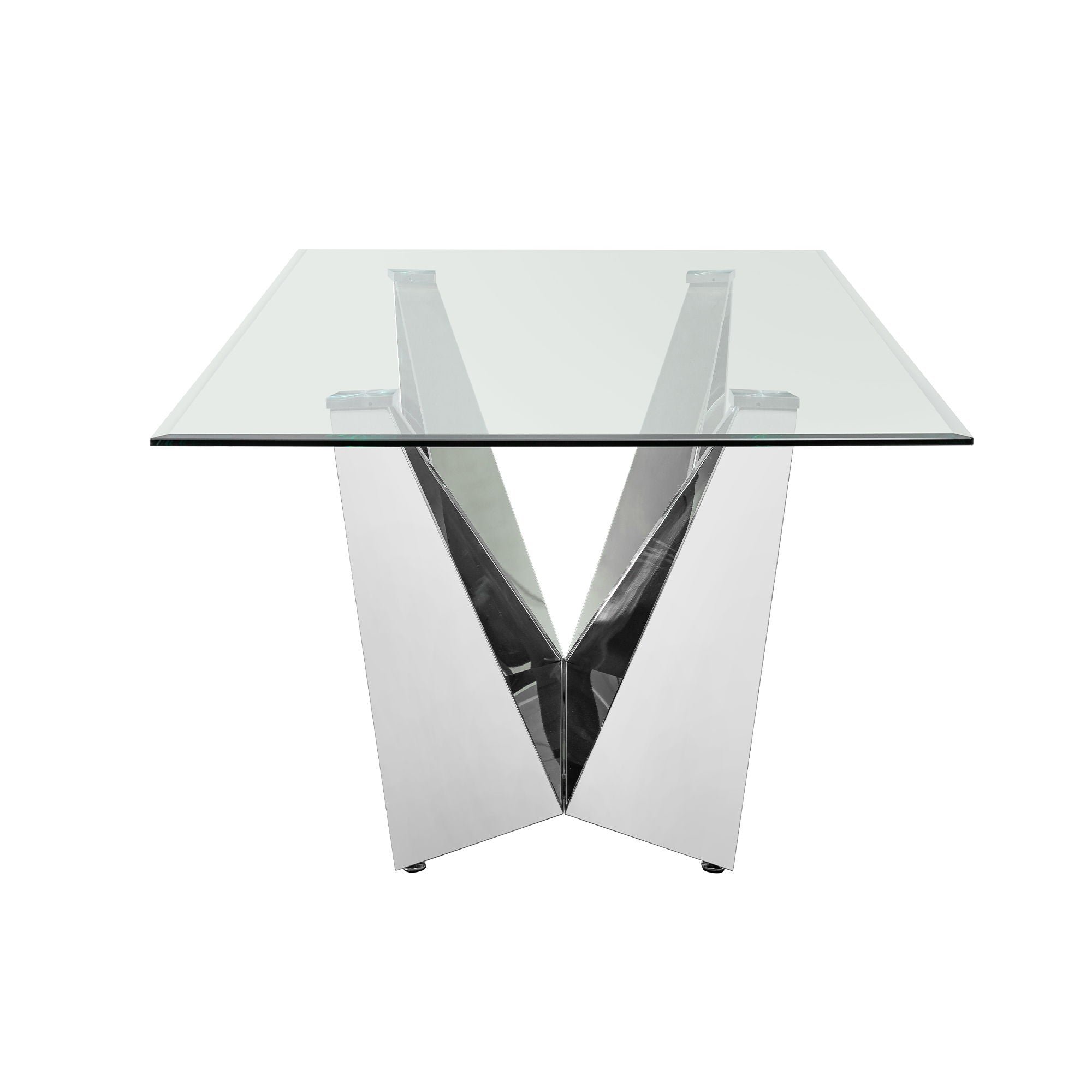 Clear Glass With Polished Stainless Steel Base Dining Table - Silver