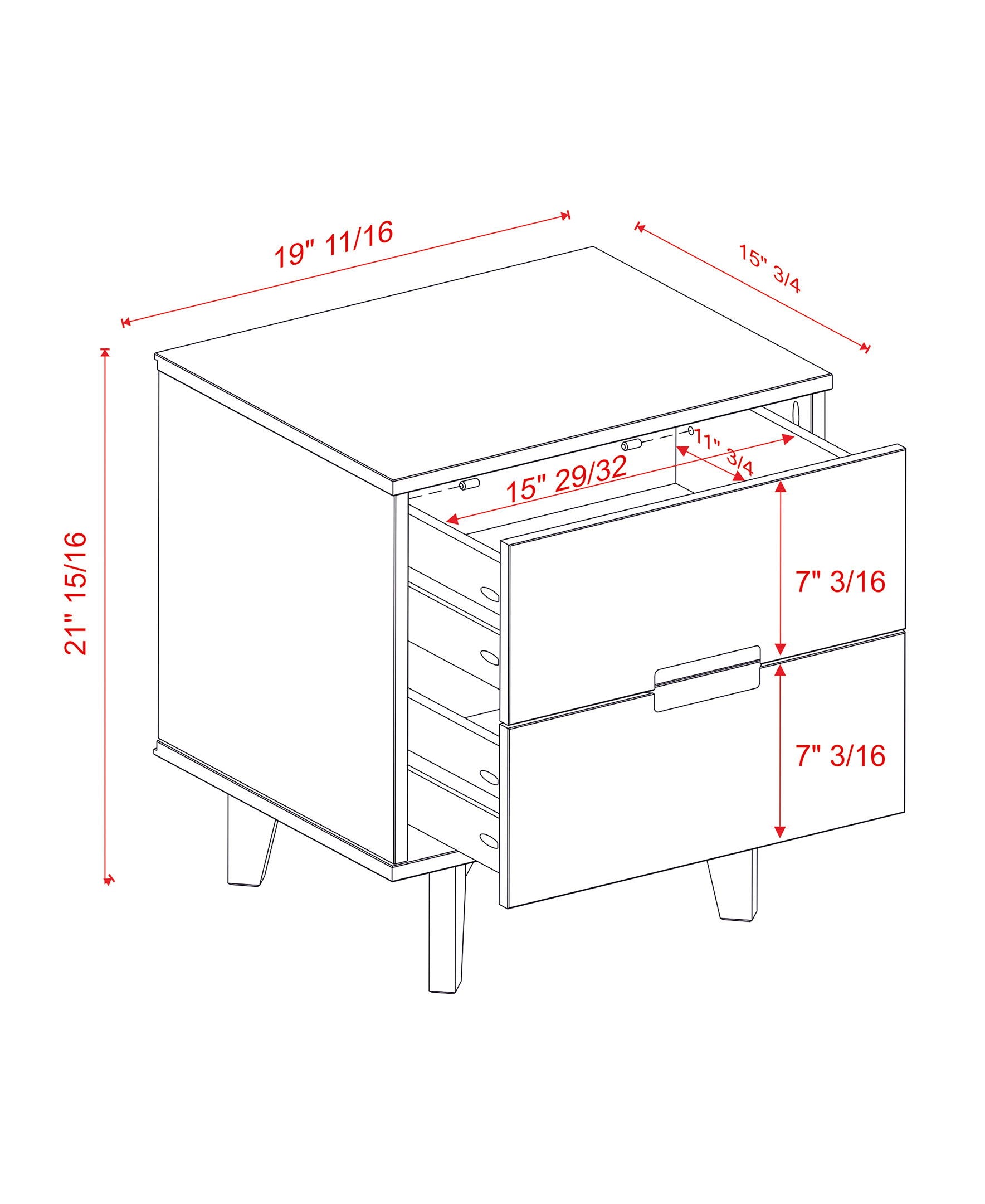 Mid-Century Modern Solid Wood 2 Drawer Nightstand - Natural Pine