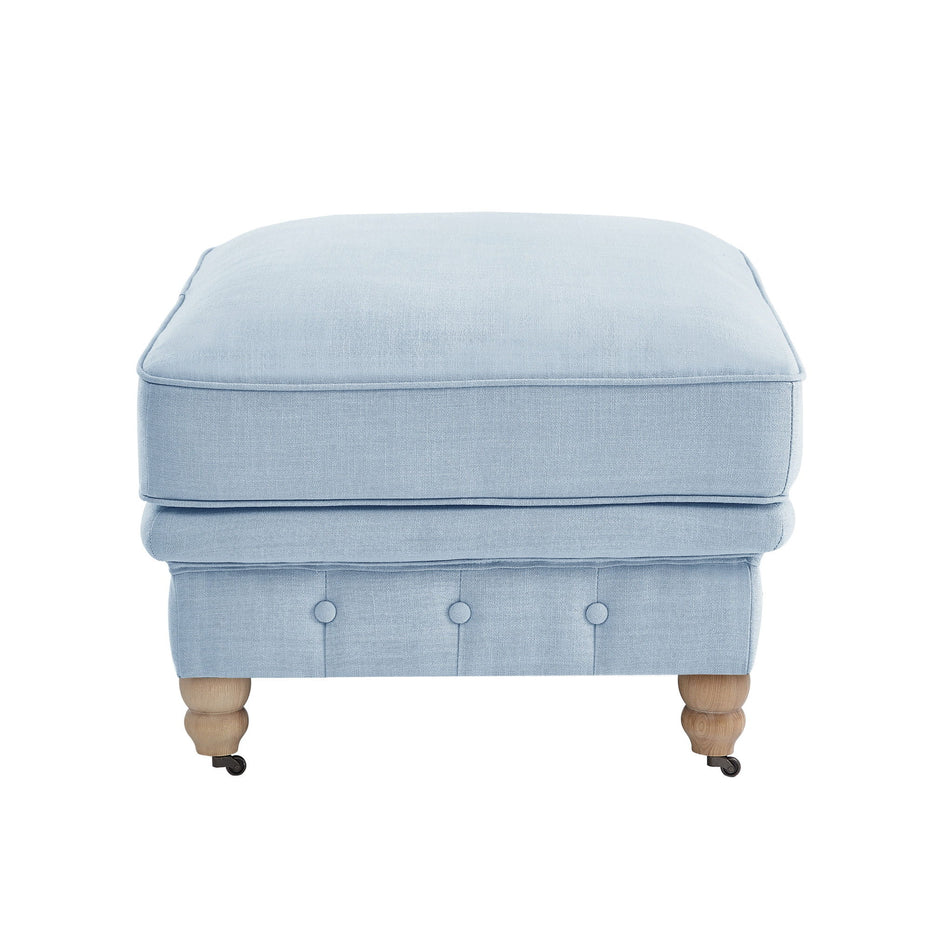 Linen Rolling Tufted Cocktail Ottoman - Light Blue / Natural