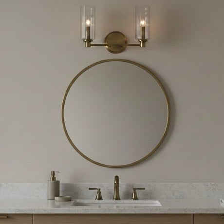 Regal - Double Light Vanity With Clear Ribbed Satin - Antique Brass / Clear - view 2
