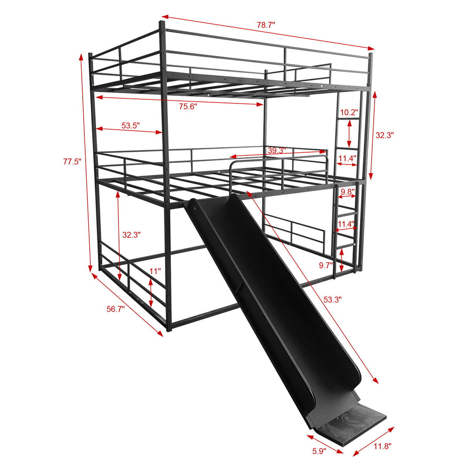 Twin Size House Loft Bed With Slide And Ladder - Black