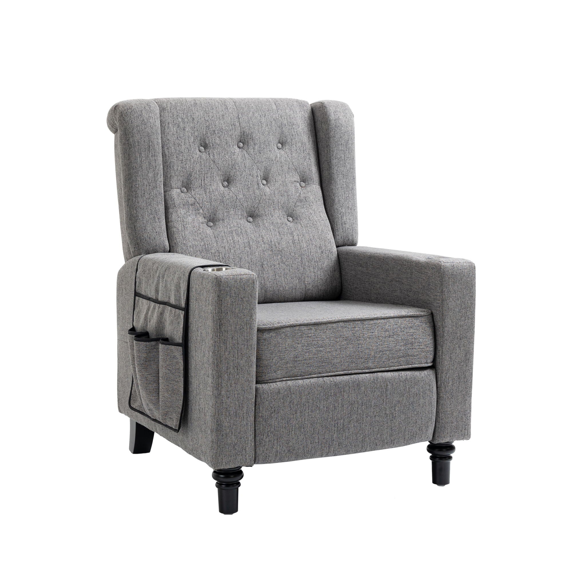 Arm Pushing Recliner Chair, Modern Button Tufted Wingback Push Back Recliner Chair, Living Room Chair Fabric Pushback Manual Single Reclining Sofa Home Theater Seating For Bedroom