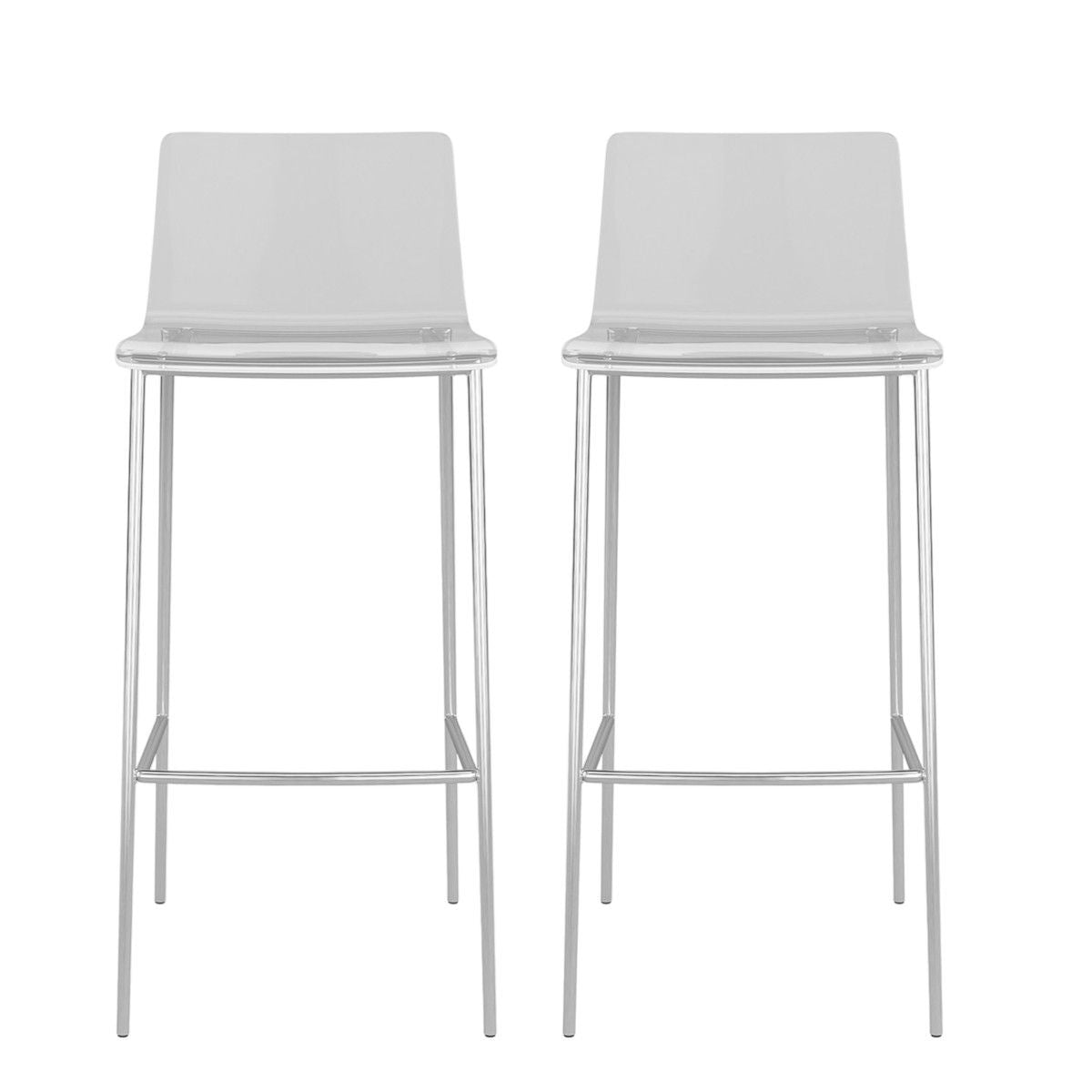 Plastic Low Back Bar Height Bar Chairs (Set of 2) - Clear / Silver