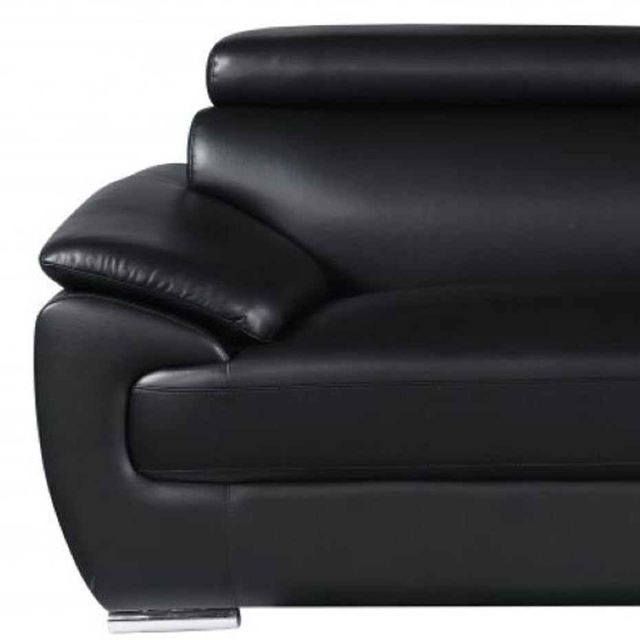 Silver Legs Leather Sofa - Black