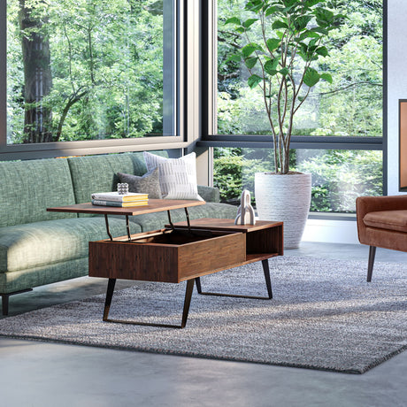 Lowry - Lift Top Coffee Table - Distressed Charcoal Brown by Simpli-Home | Bel Furniture