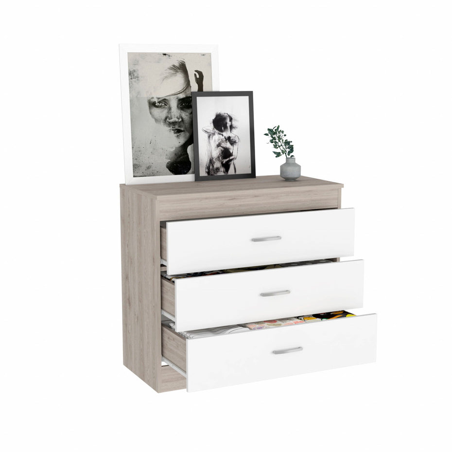 Three Drawer Dresser - Light Gray / White