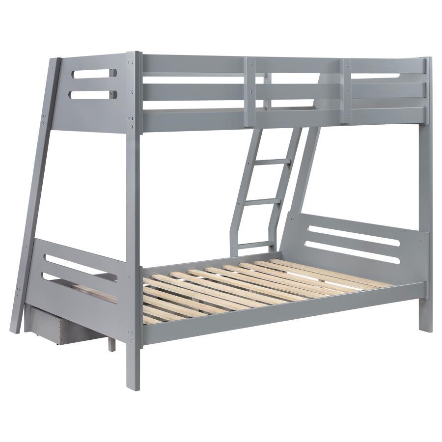 Trisha - 2-Drawer Wood Twin Over Full Bunk Bed - Gray