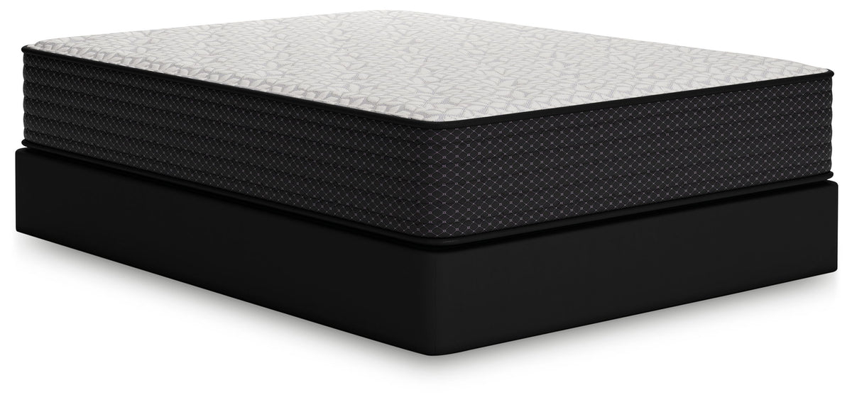 Limited Edition Plush innerspring mattress with black and gray quilted top on black base - Bel Furniture