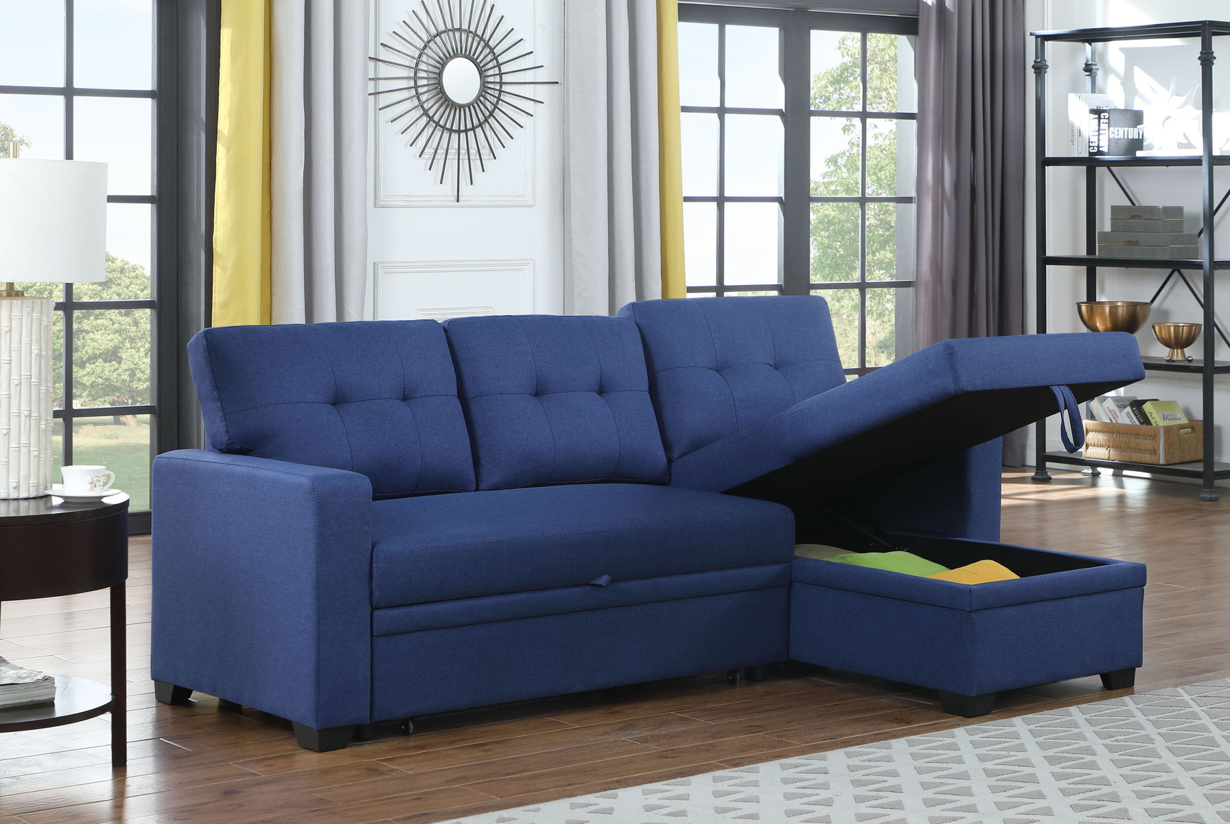 Upholstered Pull Out Sectional Sofa With Chaise