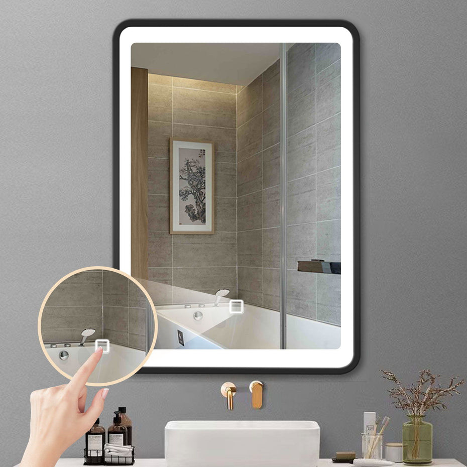 24X30" Led Black Framed Wall Mount Medicine Cabinet With Mirror Anti - Fog Function 3 Colors With Light - Black