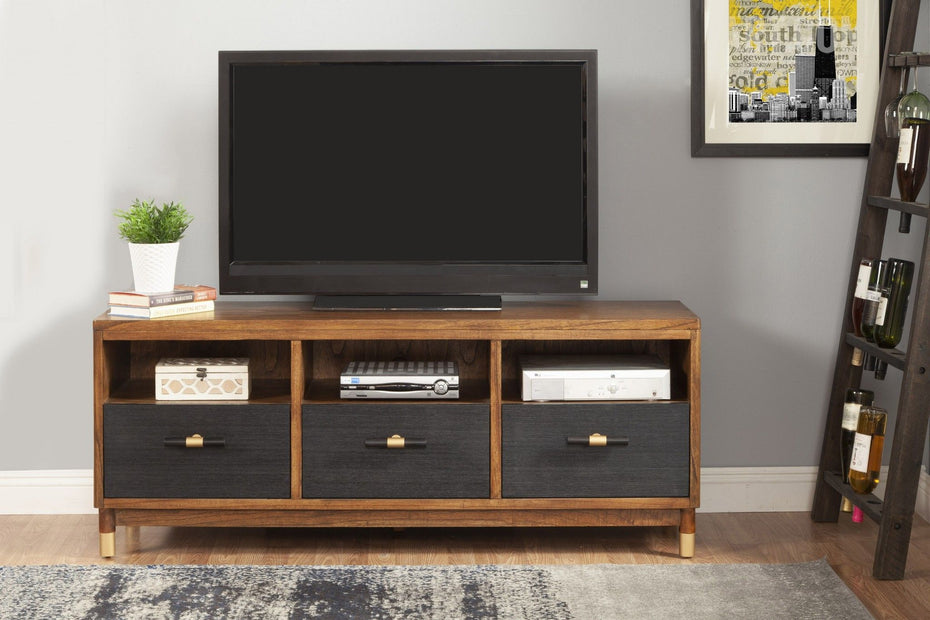 Mahogany Solids & Veneer Open Shelving TV Stand - Brown / Black