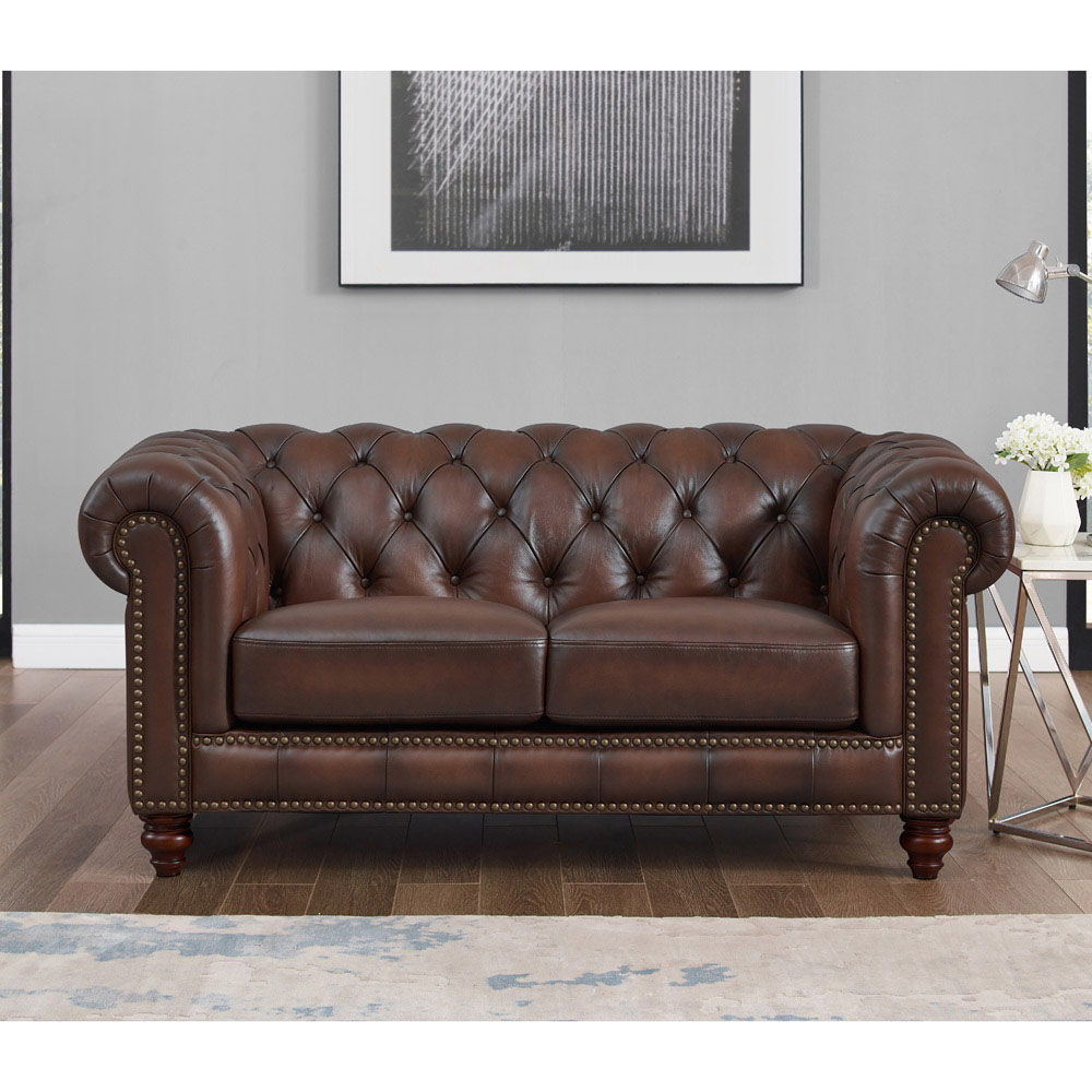 Alton Bay-Top Grain Leather Loveseat - Brown by Hydeline Furniture | Bel Furniture