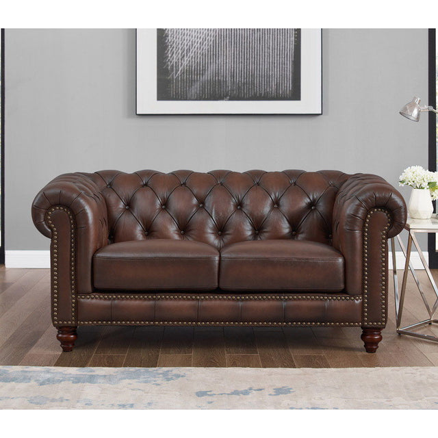 Alton Bay-Top Grain Leather Loveseat - Brown by Hydeline Furniture | Bel Furniture