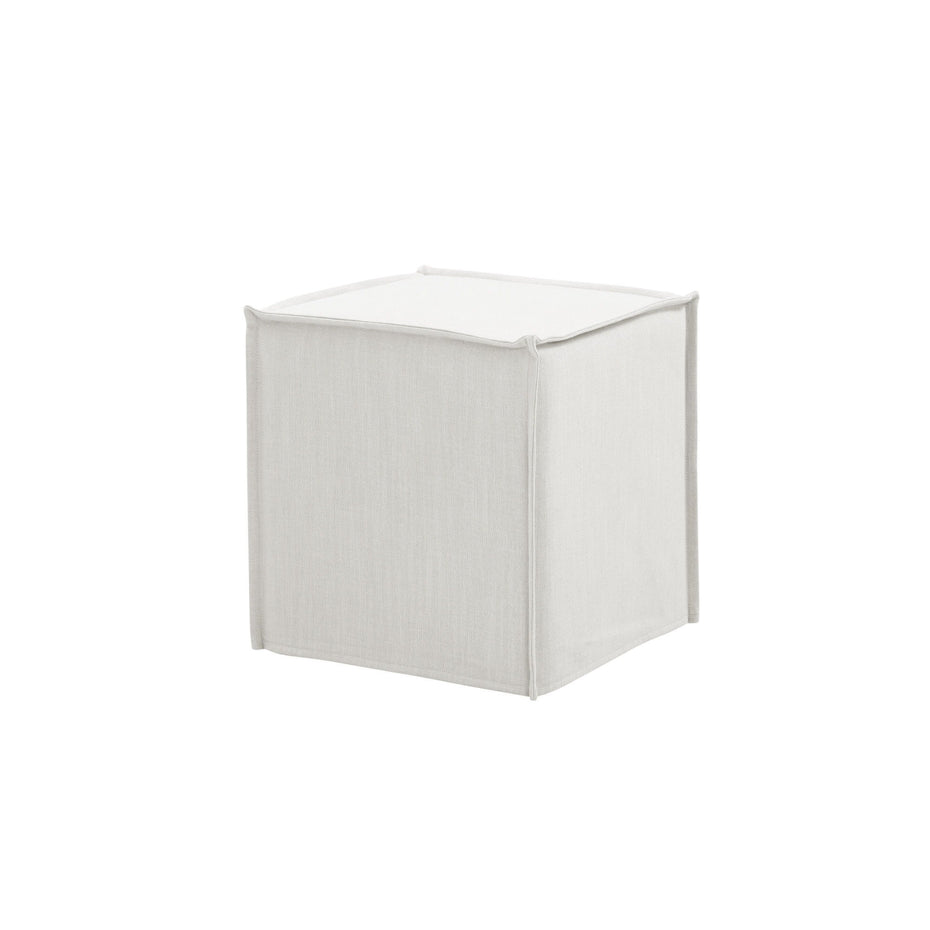 Linen Floral Ottoman - White