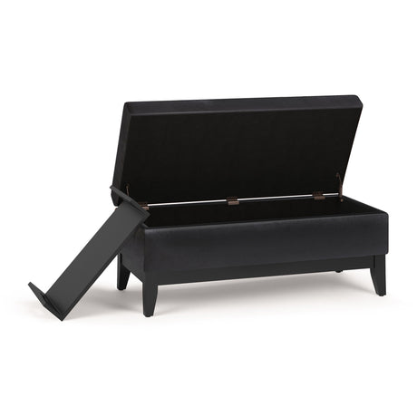 Oregon - Storage Ottoman Bench With Tray - Distressed Black by Simpli-Home | Bel Furniture