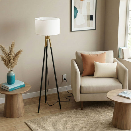 Sway - Floor Lamp With On / Off Switch Triple Legs Shade - Black / Gold / White - view 2