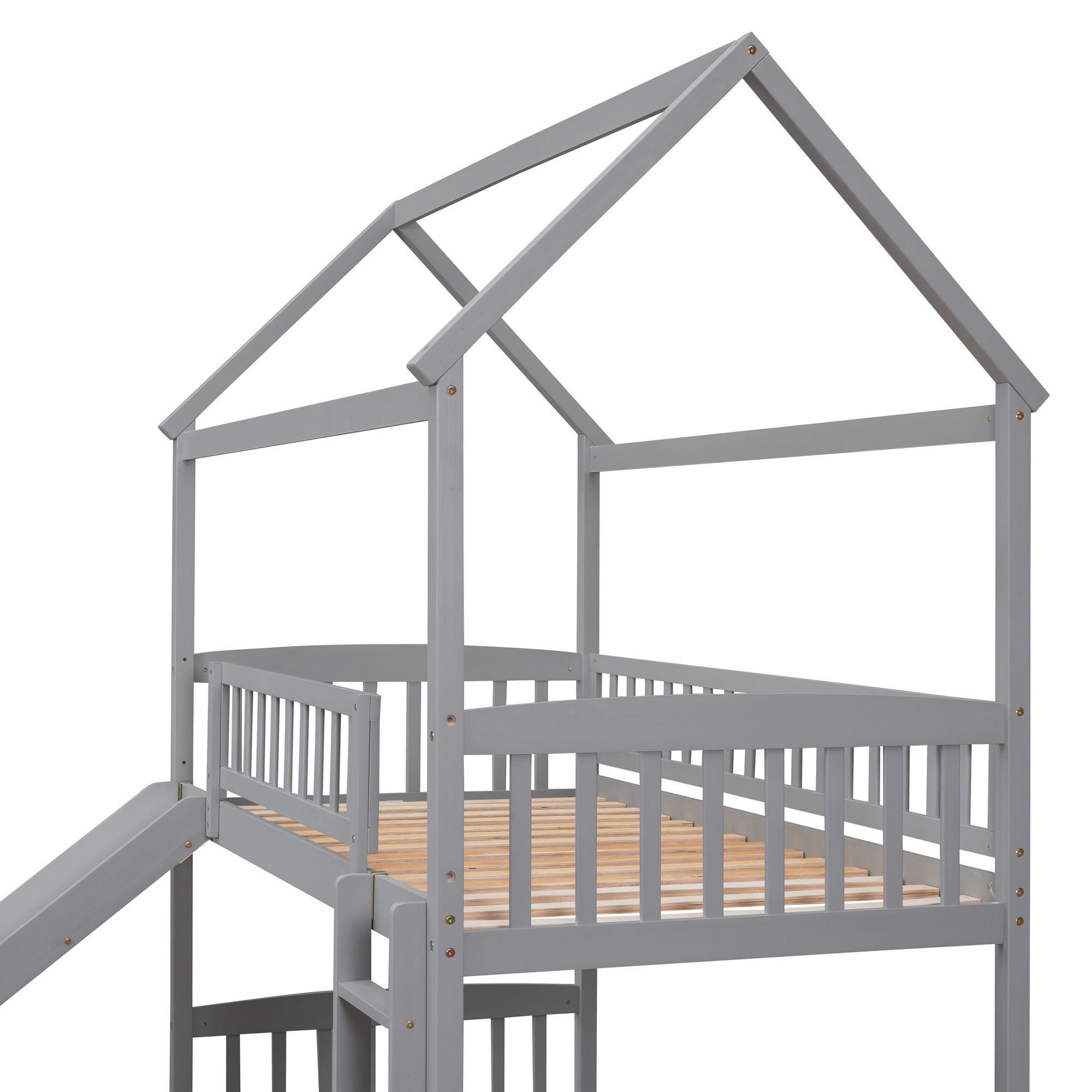 Twin Over Twin Bunk Bed With Slide, House Bed With Slide