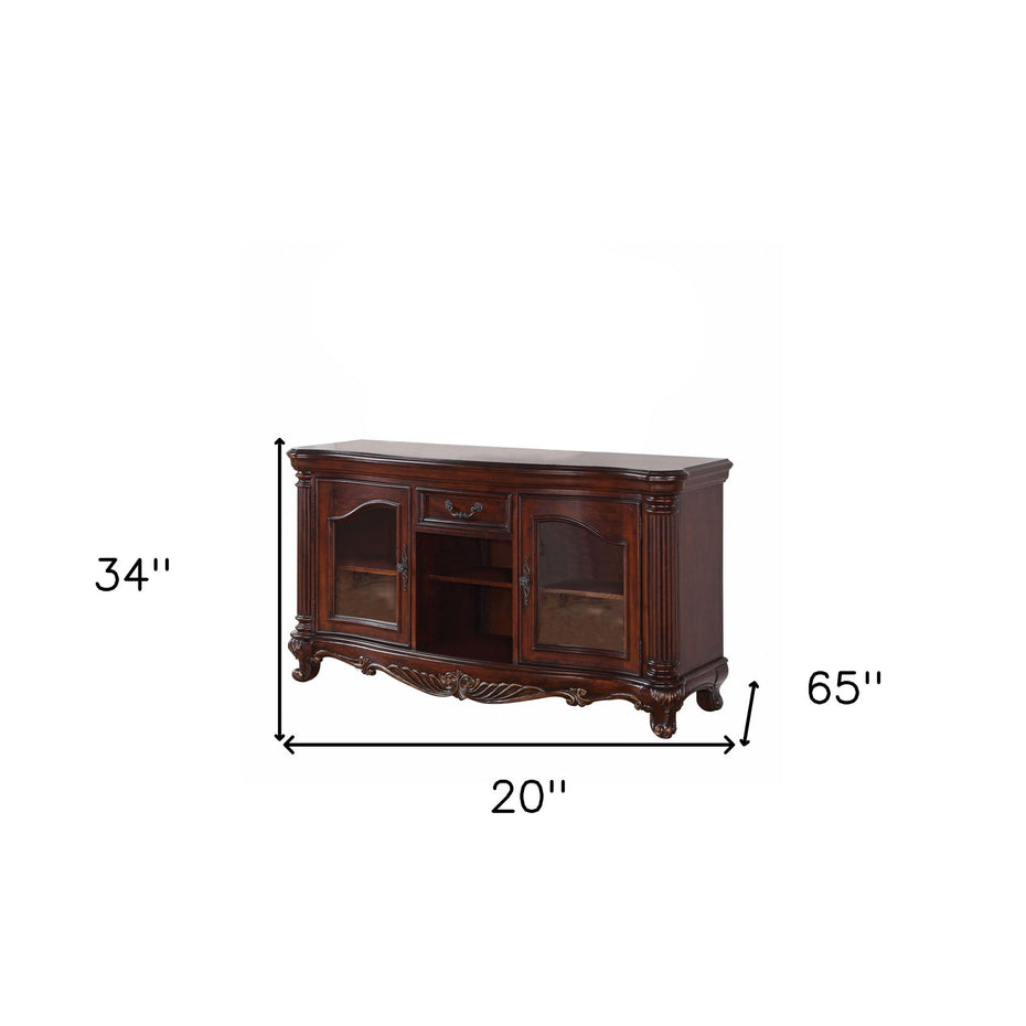 Cabinet Enclosed Storage TV Stand With Bookcase - Brown